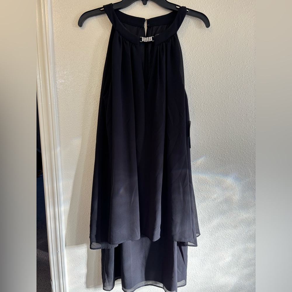 Jessica Howard Black High-Low Dress with Embellished Neckline